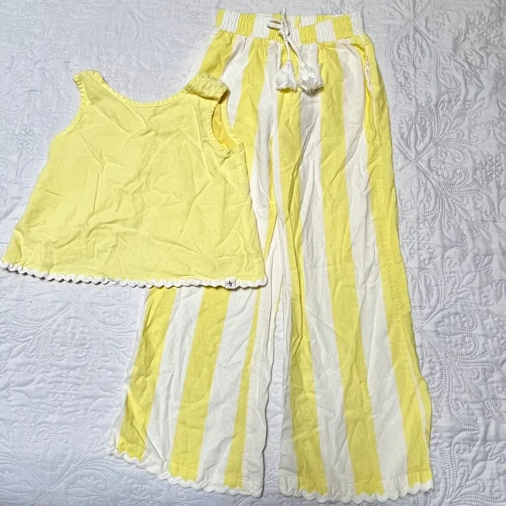 Love & Grow Lemon Stripe Bamboo Linen Pant Set Size 8